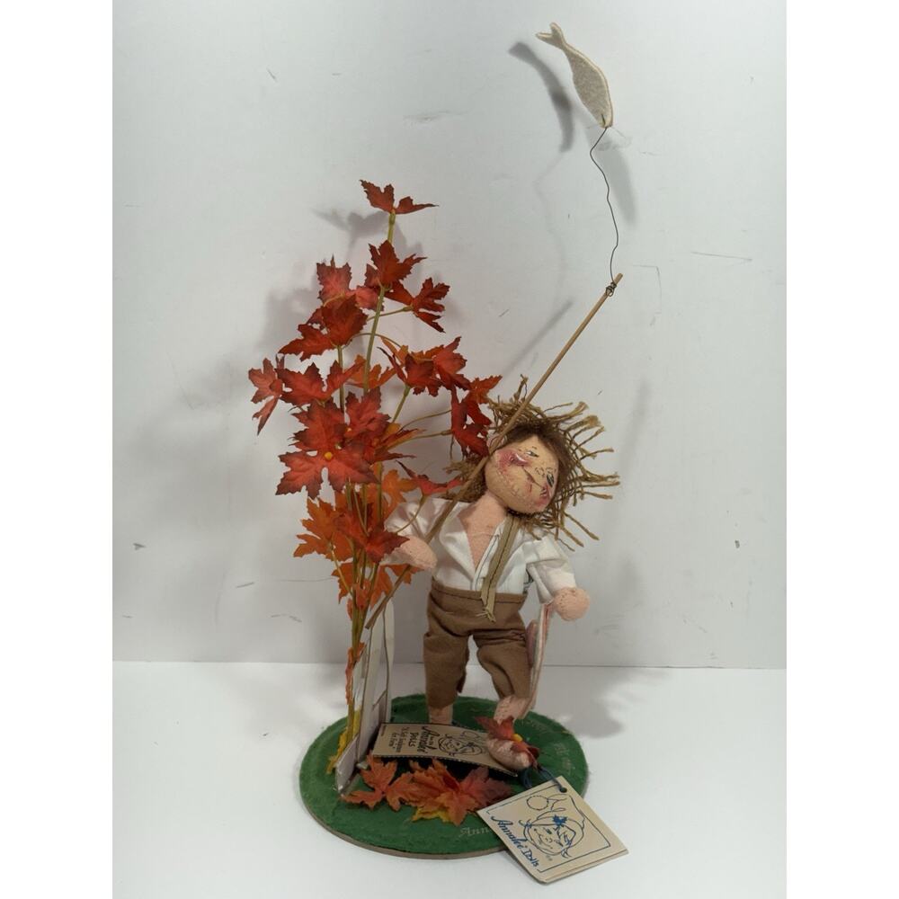 Annalee Vintage Doll Society Going‎ Fishing Fall Logo Kid 1995-1996 W/ Tags